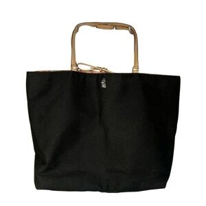 Kate Spade Linen Canvas Tote Bag Monogram Black & Tan w Orange Floral Lining